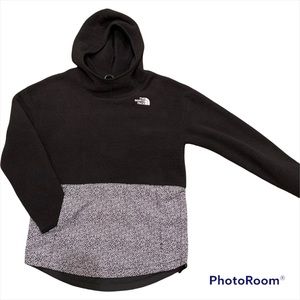 Girls North Face Riit Fleece pullover hoodie black white Large 14
